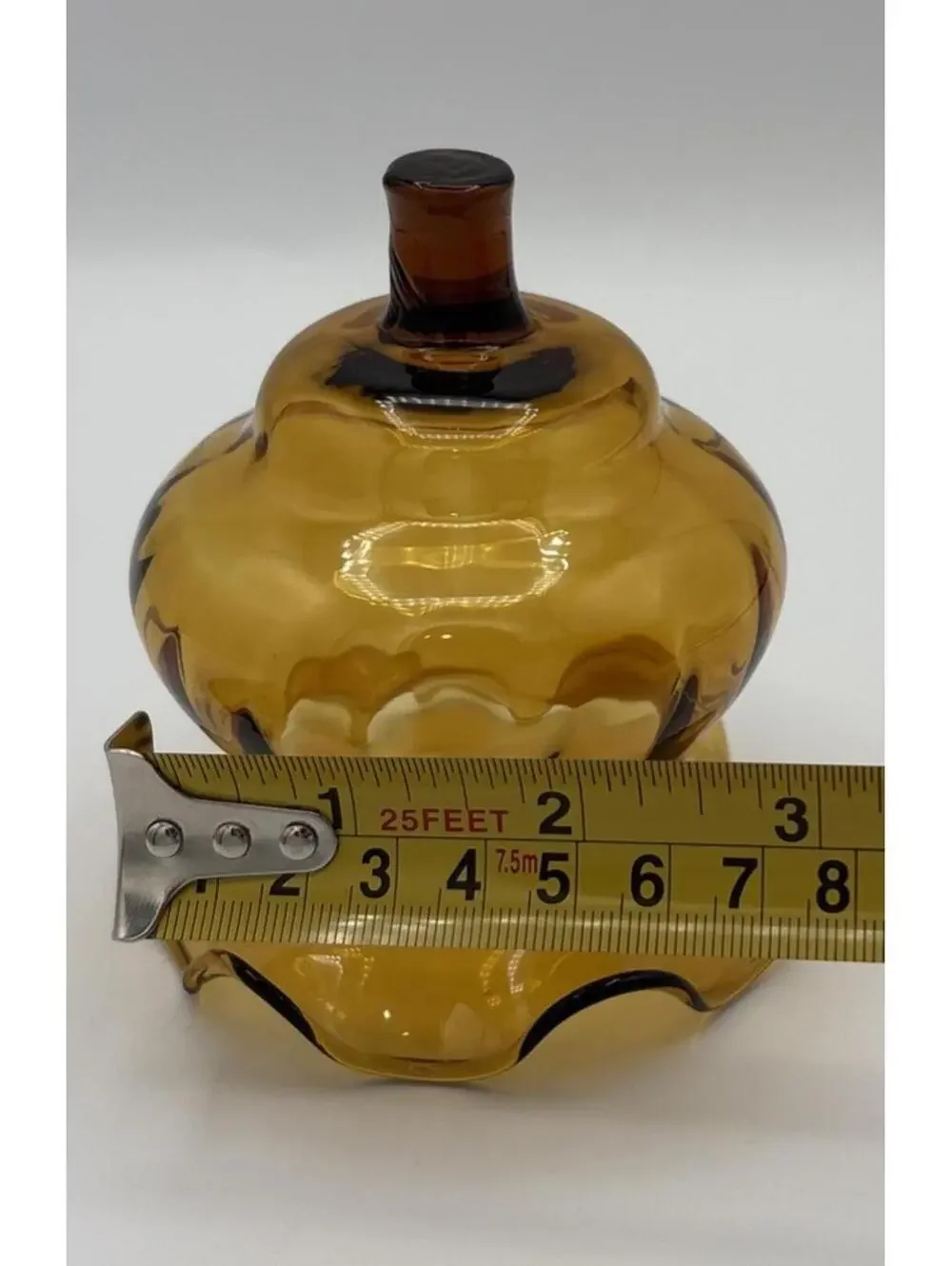 Vintage Amber Glass Short Peg Votive Candle  Sconce Ruffle Rim 4.25